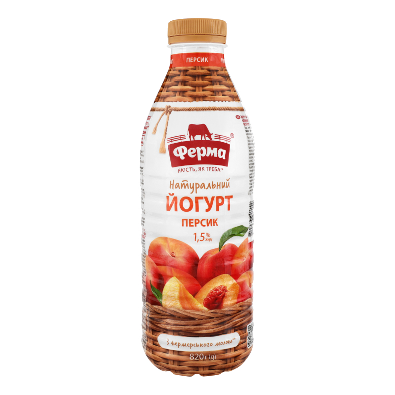 Йогурт питний ФЕРМА персик, 1,5%, 820 г
